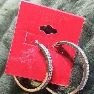 Jennifer Lopez Gold Crystal-Trim Hoop Earrings